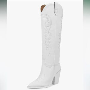 Cowgirl Boots Knee High with Western Embroidered Chunky Block Heel